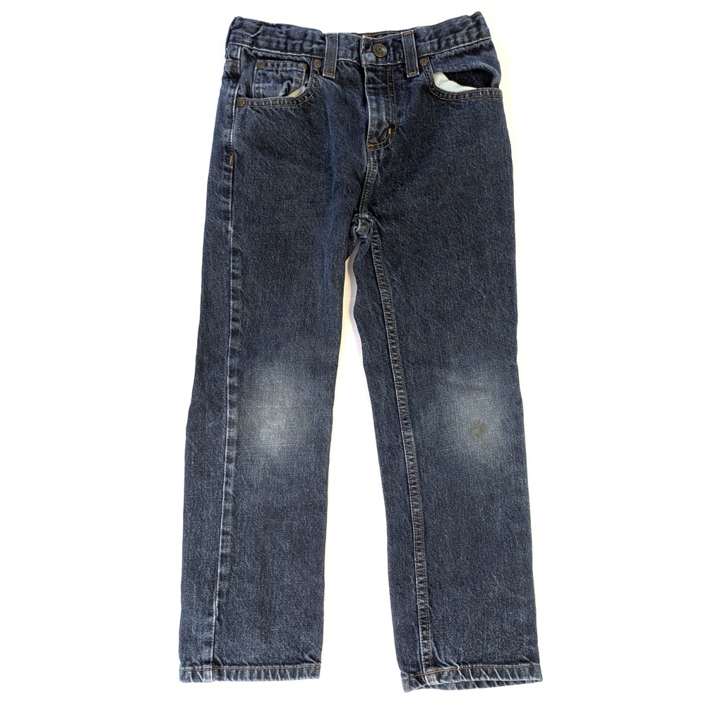 Arizona Jean Co Boys Dark Wash Straight Leg Denim Jeans Size 7 Regular Adjstable